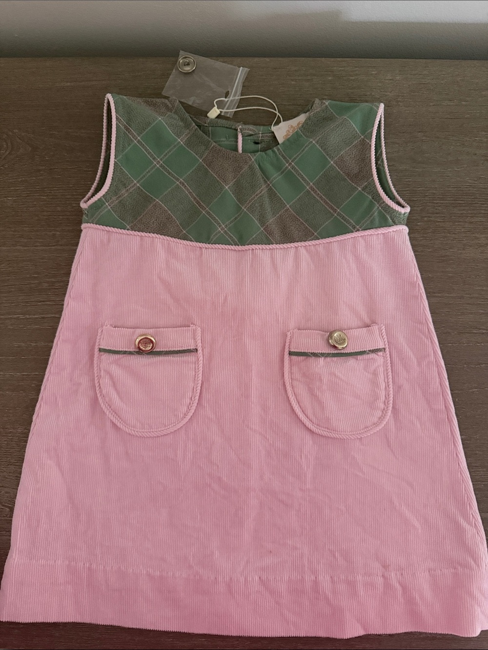 The Beaufort Bonnet Company Pink and Green Girls Corduroy Dress